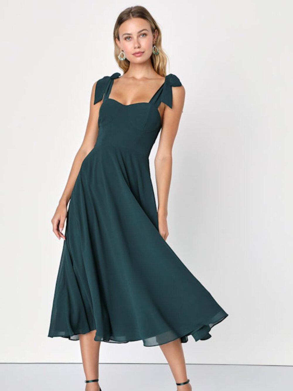 Lulu's Deep Teal Tie-Strap Midi Dress